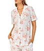 Color:Peach Multi - Image 3 - Short Sleeve Notch Collar Coordinating Pant Floral Knit Pajama Set