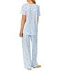 Color:Blue/Floral - Image 2 - Short Sleeve Scoop Neck Coordinating Floral Cotton Knit Pajama Set