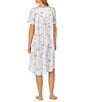 Color:White/Print - Image 2 - Short Sleeve Scoop Neck Cotton Knit Butterfly Floral Print Waltz Nightgown