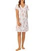 Color:Peach Multi - Image 1 - Short Sleeve V-Neck Cotton Knit Floral Short Nightgown