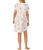 Color:Peach Multi - Image 2 - Short Sleeve V-Neck Cotton Knit Floral Short Nightgown