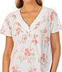 Color:Peach Multi - Image 3 - Short Sleeve V-Neck Cotton Knit Floral Short Nightgown