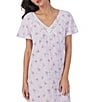 Color:Pink/Print - Image 3 - Short Sleeve V-Neck Floral Jersey Knit Nightgown
