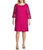 Caroline Rose Caroline Plus Size Floral Lace Round Neck 3/4 Sleeve Bodice Lined Shift Dress, Color:Bright Pink - Image 1
