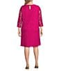 Caroline Rose Caroline Plus Size Floral Lace Round Neck 3/4 Sleeve Bodice Lined Shift Dress, Color:Bright Pink - Image 2