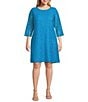 Color:Turquoise - Image 1 - Caroline Plus Size Floral Lace Round Neck 3/4 Sleeve Bodice Lined Shift Dress