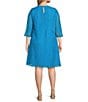 Color:Turquoise - Image 2 - Caroline Plus Size Floral Lace Round Neck 3/4 Sleeve Bodice Lined Shift Dress