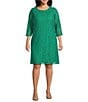 Caroline Rose Caroline Plus Size Floral Lace Round Neck 3/4 Sleeve Bodice Lined Shift Dress, Color:Spring Green - Image 1