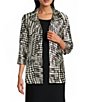 Caroline Rose Abstract Geo Dot Printed Mikado Spread Collar Cuffed 3/4 Sleeve Open-Front Jacket - Image 1