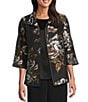 Caroline Rose Autumn Bloom Devore Spread Collar 3/4 Sleeve Jacket, Color:Multi Black - Image 1