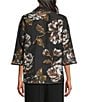 Caroline Rose Autumn Bloom Devore Spread Collar 3/4 Sleeve Jacket, Color:Multi Black - Image 2