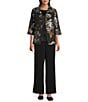 Caroline Rose Autumn Bloom Devore Spread Collar 3/4 Sleeve Jacket, Color:Multi Black - Image 3