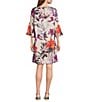 Caroline Rose Bella Floral Print Satin Round Neck 3/4 Bell Sleeve Shift Dress, Color:Multi Black - Image 2