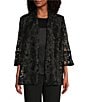 Color:Black/Black - Image 1 - Bella Soiree Embroidered Mesh Lace 3/4 Bell Sleeve Cardigan
