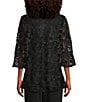 Color:Black/Black - Image 2 - Bella Soiree Embroidered Mesh Lace 3/4 Bell Sleeve Cardigan