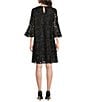 Color:Black/Black - Image 2 - Bella Soiree Embroidered Mesh Lace 3/4 Bell Sleeve Shift Dress