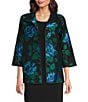 Caroline Rose Blue Rose Print Devore Point Collar Bracelet Sleeve Open-Front Statement Jacket - Image 1