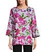 Color:Lavender Multi - Image 1 - Bright Blooms Floral Print Round Neck 3/4 Bell Sleeve Tunic