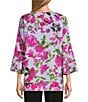 Color:Lavender Multi - Image 2 - Bright Blooms Floral Print Round Neck 3/4 Bell Sleeve Tunic