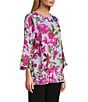 Color:Lavender Multi - Image 3 - Bright Blooms Floral Print Round Neck 3/4 Bell Sleeve Tunic