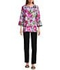 Color:Lavender Multi - Image 5 - Bright Blooms Floral Print Round Neck 3/4 Bell Sleeve Tunic