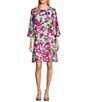Color:Lavender Multi - Image 1 - Bright Blooms Floral Print Round Neck 3/4 Sleeve A-Line Dress