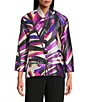 Caroline Rose Colorful Graphic Mandarin Collar Bracelet Sleeve Button-Front Jacket - Image 1