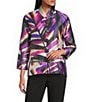 Caroline Rose Colorful Graphic Mandarin Collar Bracelet Sleeve Button-Front Jacket - Image 1