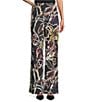Caroline Rose Coordinating Floral Print Crepe Elastic Waist Wide Leg Pants, Color:Multi Black - Image 1