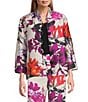 Caroline Rose Coordinating Floral Print Mikado Mandarin Collar Cuffed 3/4 Sleeve Button Front Statement Jacket, Color:Multi Black - Image 1