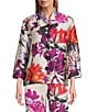 Caroline Rose Coordinating Floral Print Mikado Mandarin Collar Cuffed 3/4 Sleeve Button Front Statement Jacket, Color:Multi Black - Image 2