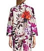 Caroline Rose Coordinating Floral Print Mikado Mandarin Collar Cuffed 3/4 Sleeve Button Front Statement Jacket, Color:Multi Black - Image 3