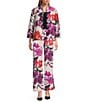 Caroline Rose Coordinating Floral Print Mikado Mandarin Collar Cuffed 3/4 Sleeve Button Front Statement Jacket, Color:Multi Black - Image 4