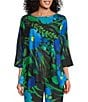 Color:Multi/Black - Image 1 - Crepe Woven Garden Walk Party Floral Print Boat Neck 3/4 Bell Sleeve Coordinating Top