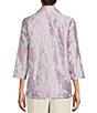Color:Lavender/White - Image 2 - Devore Burnout Lavender Rose Print Jacquard Ruched Stand Collar 3/4 Sleeve Statement Jacket