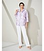 Color:Lavender/White - Image 5 - Devore Burnout Lavender Rose Print Jacquard Ruched Stand Collar 3/4 Sleeve Statement Jacket