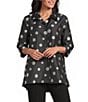 Caroline Rose Embroidered Dot Pattern Point Collar 3/4 Cuff Sleeve Button-Front Shirt - Image 1