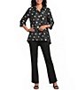 Caroline Rose Embroidered Dot Pattern Point Collar 3/4 Cuff Sleeve Button-Front Shirt - Image 3