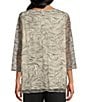 Color:Black/White/Silver - Image 2 - Embroidered Swirl Scoop Neck 3/4 Sleeve A-line Tunic