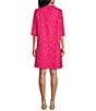 Color:Pink - Image 2 - Floral Cloque' Mock Collar 3/4 Sleeve Pocketed Shift Dress