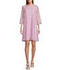 Color:Iced Orchid - Image 1 - Lace Round Neck 3/4 Sleeve Shift Dress
