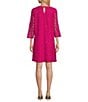 Caroline Rose Lace Round Neck 3/4 Sleeve Shift Dress, Color:Bright Pink - Image 2