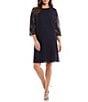 Color:Navy - Image 1 - Lace Round Neck 3/4 Sleeve Shift Dress