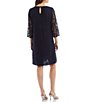 Color:Navy - Image 2 - Lace Round Neck 3/4 Sleeve Shift Dress