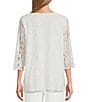 Color:White - Image 2 - Lace Round Neck 3/4 Sleeve Easy Fit Blouse