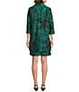 Caroline Rose Floral Pattern Cloque Jacquard Spread Collar 3/4 Sleeve Open-Front Statement Jacket, Color:Emerald/Black - Image 2