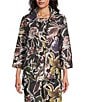 Caroline Rose Floral Print Mikado Spread Collar Bracelet Sleeve Coordinating Jacket, Color:Multi Black - Image 1