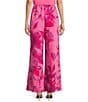 Caroline Rose Flower Splash Print Elastic Waist Side Leg Pants, Color:Pink Multi - Image 2