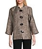 Caroline Rose Geometric Jacquard Stand Collar 3/4 Sleeve Button Front Jacket, Color:Natural Brown - Image 1