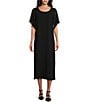 Color:Black - Image 1 - Georgette Short Flutter Sleeve Matte Crepe Scoop Neck Midi Shift Dress